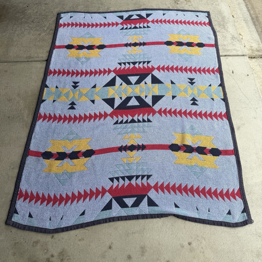 Vintage 90s L.L. Bean Southwestern Cotton Jacquard Throw Blanket 59" x 44"